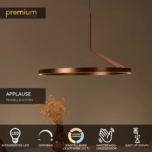 Lucide APPLAUSE - Pendelleuchten - Ø 60 cm - LED Dim. - CCT - 1x32W 2700K/4000K - Hand-Bewegungssensor - Kaffee | Premium - USP